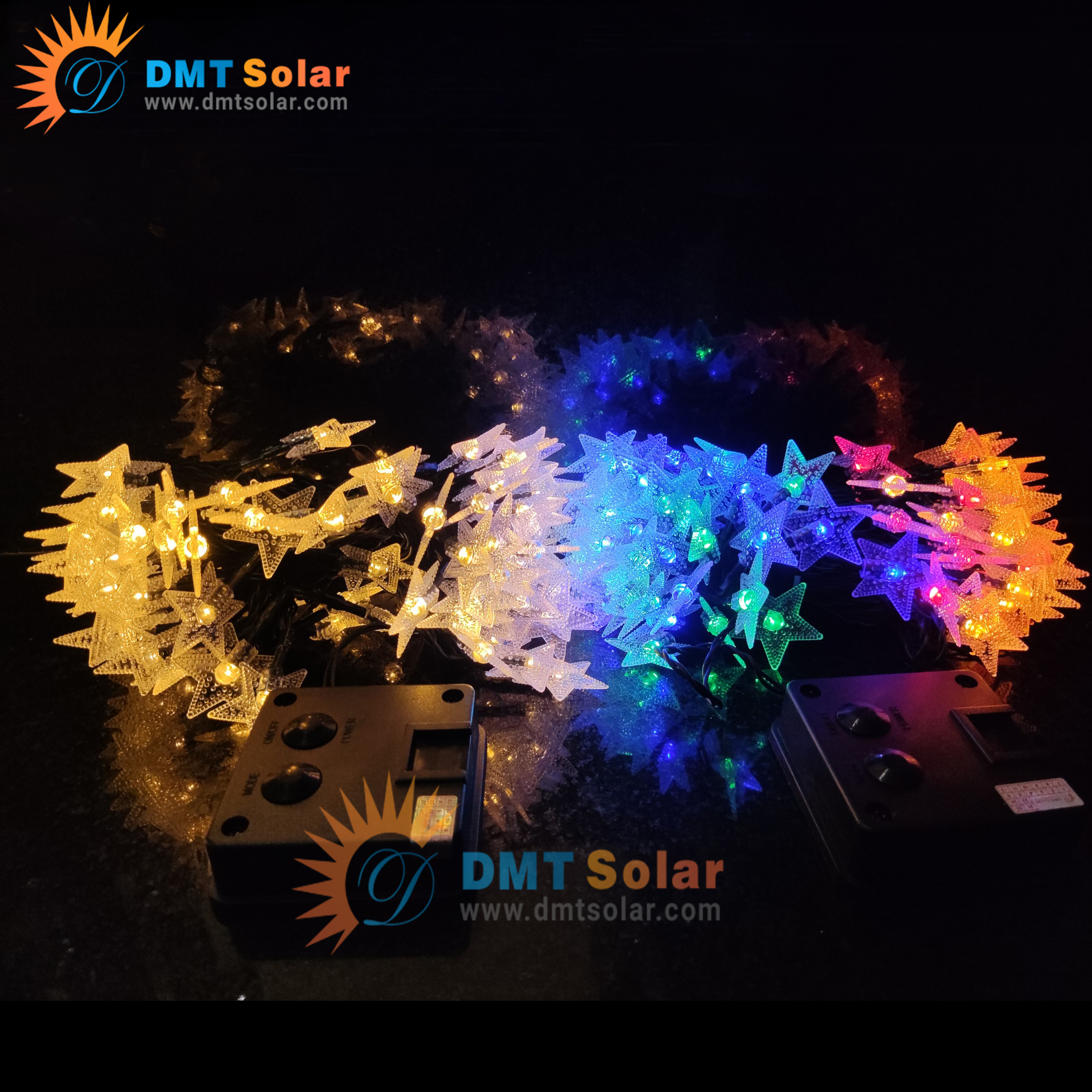 Dây đèn LED năng lượng mặt trời ngôi sao nhiều màu/màu vàng - 100 bóng LD02