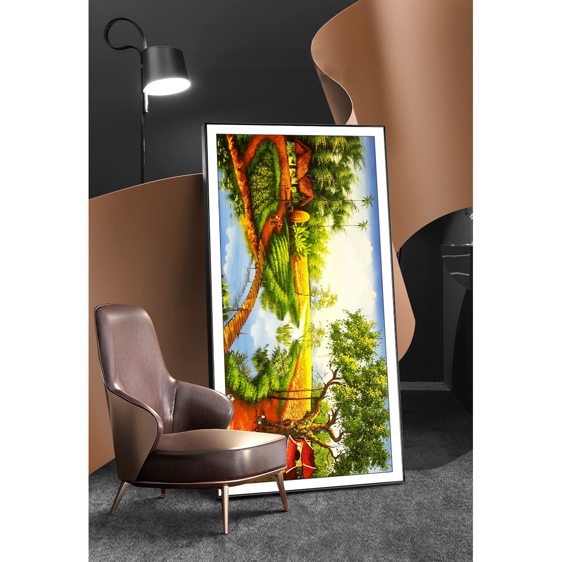 Tranh Canvas sơn dầu Một góc miền tây sông nước - OEM. Model: AZ1-0145 , Khung hợp kim nhôm, Composite chống ẩm, bền, đẹp, nhiều kích thước. Phù hợp khách sạn, nhà hàng, spa, phòng khách