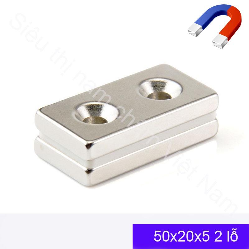 Nam châm 2 lỗ bắt vít 50x20x5mm nam châm vĩnh cửu