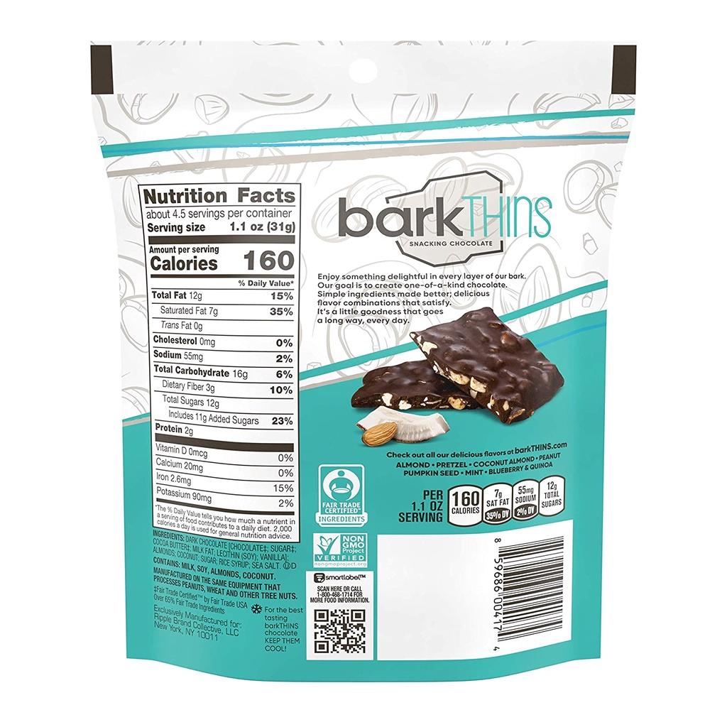 SOCOLA ĐEN HẠT HẠNH NHÂN - CƠM DỪA barkTHINS Dark Chocolate (Coconut with Almonds), 133g (4.7oz)