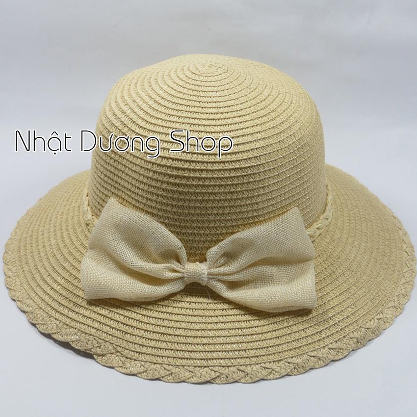 Mũ cói NƠ TO vành vừa 8.2cm, vòng đầu53-58cm - chất liệu vải cói hình nơ đánh tít xung quanh thích hợp cho chị em phụ nữ