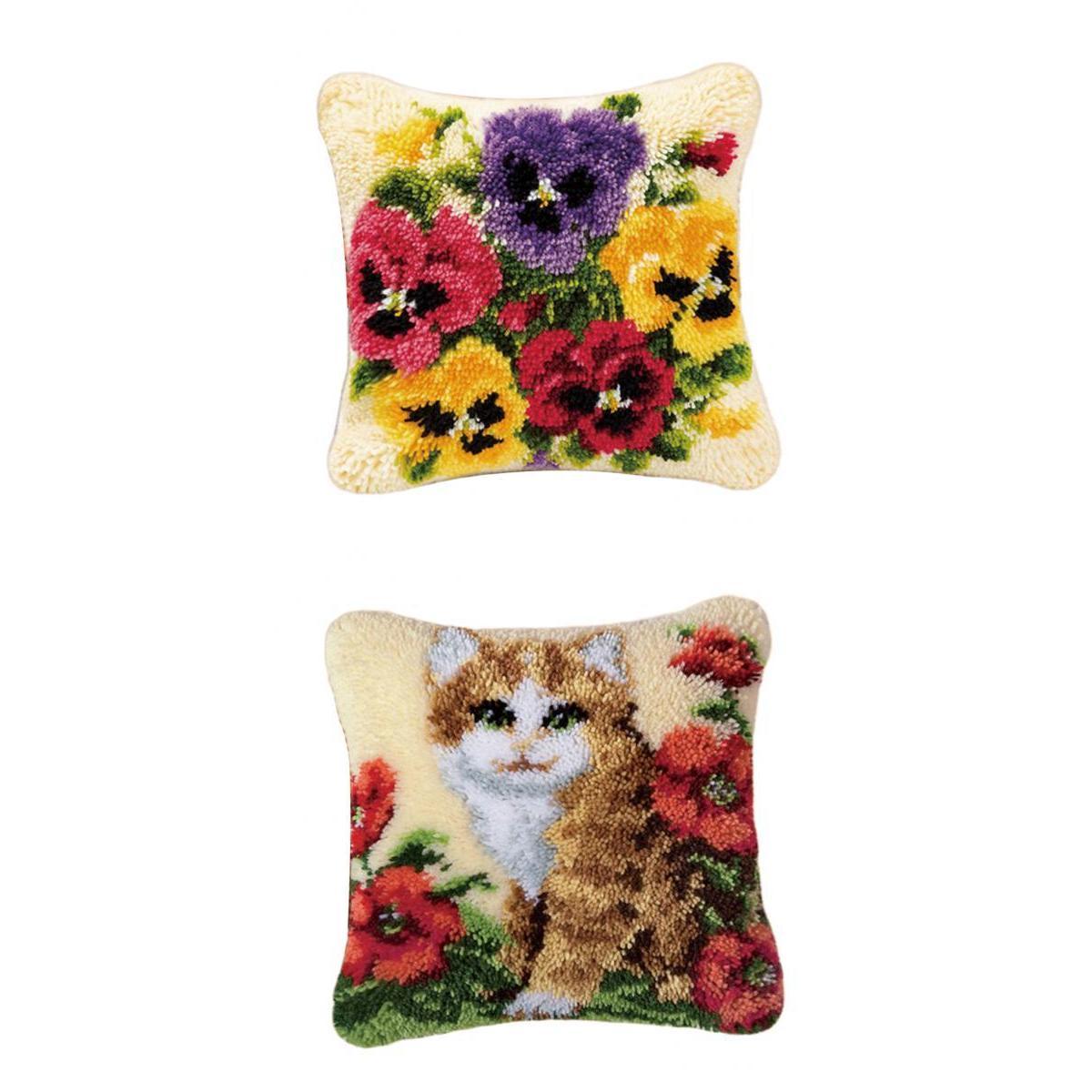 2pcs Latch Hook Rug Kits Making Embroidery Pillowcase Kit For Kids Beginners