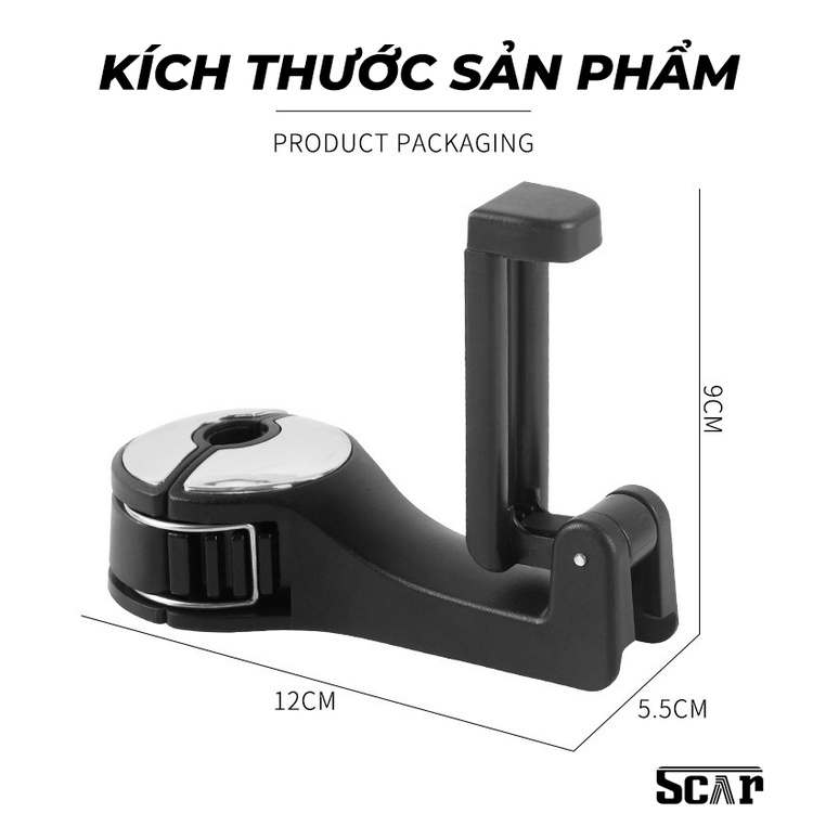 Móc treo đồ trên ô tô gài trước sau ghế, Kèm giá đỡ kẹp điện thoại trên xe tiện lợi thiết kế chắc chắn