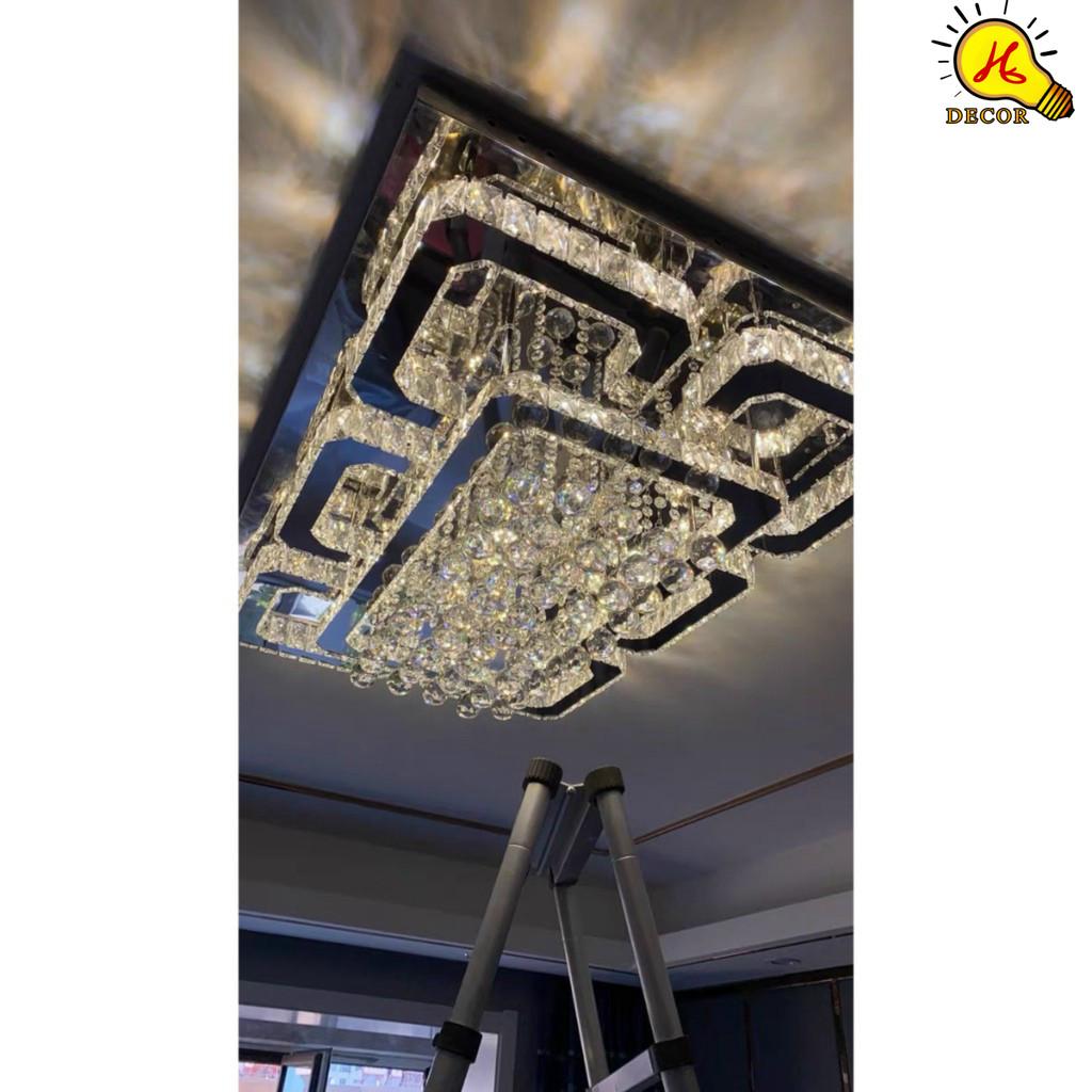 Đèn ốp trần pha lê phòng khách, phòng ngủ HQ - mã PLM0541 - thiết kế tinh tế, ánh sáng 3 màu, tiết kiệm điện HQ DECOR (HÀNG NHẬP KHẨU)