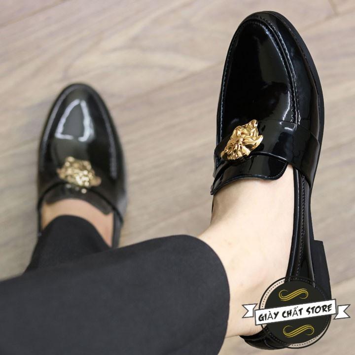 Giày Lười Nam Da Lì Đế Cao Su Đúc Mã L182 Màu Đen