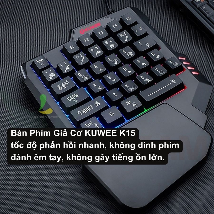 Bàn phím giả cơ một tay Kuwee K15 - Bàn phím gaming 35 phím hỗ trợ Chơi Game Pubg Mobile, Free Fire trên điện thoại, PC