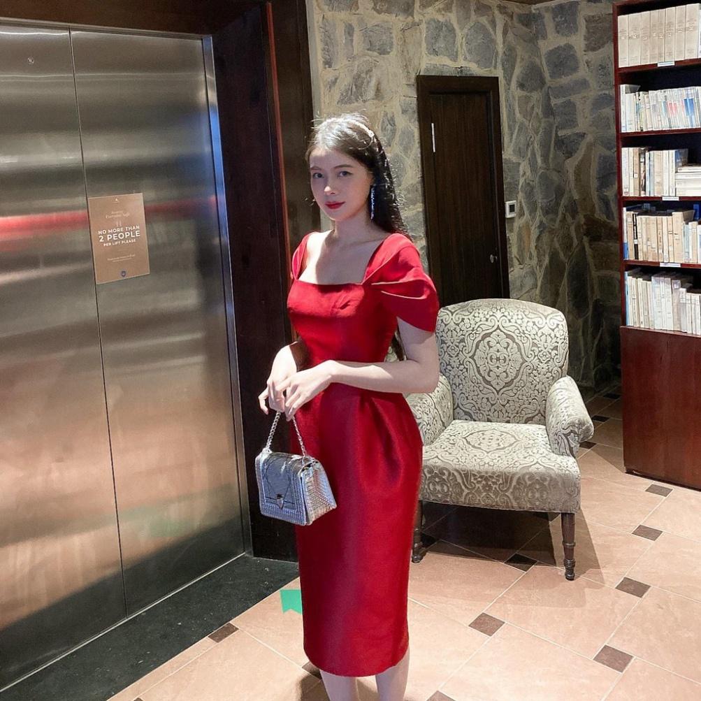 QUẢNG CHÂU Đầm đi tiệc cổ vuông ôm body sang chảnh CAO CẤP