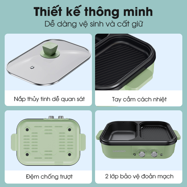 Nồi lẩu nướng điện đa năng mini 2in1 SAMONO SW-MCG1L - Hàng chính hãng