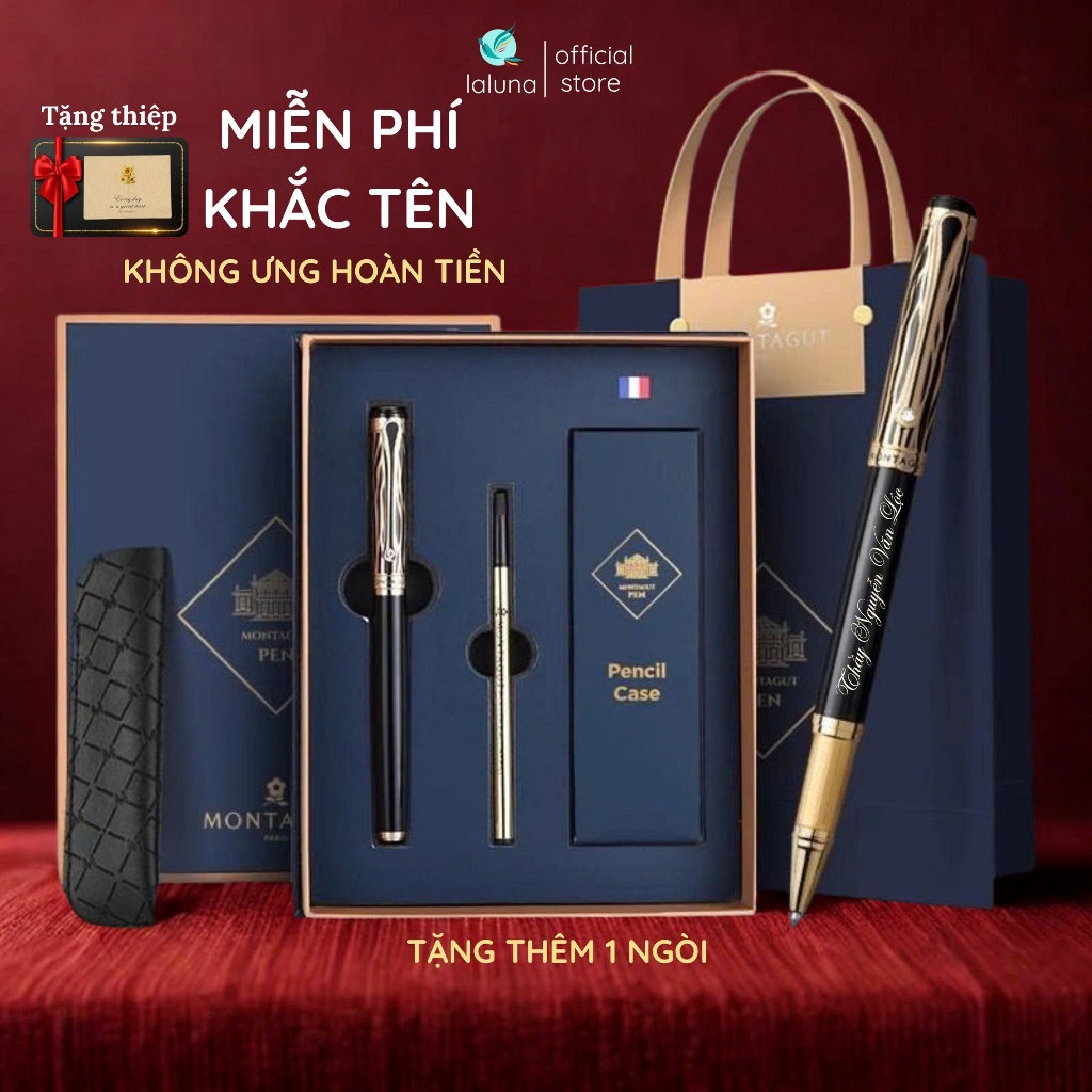 Quà Tặng Bút ký viết KHẮC TÊN Miễn Phí Pháp MONTAGUT 816 cao cấp Tặng Túi và Hộp Thiệp cho thầy cô B230
