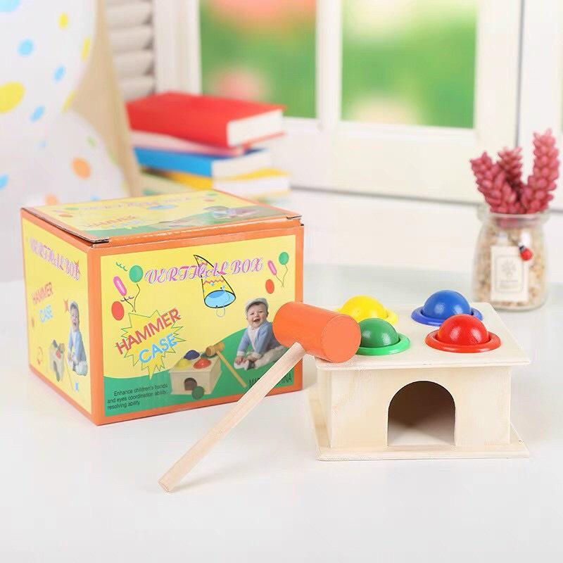 Combo bộ đồ chơi hộp đập bóng đồ chơi gỗ giúp bé luyện tay, nhận biết màu sắc