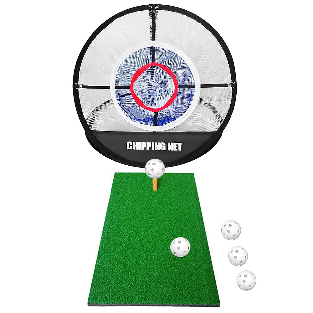 Combo chơi Golf với1 lưới đánh gôn, 1 thảm đánh, 1 phát bóng và 5 quả bóng.