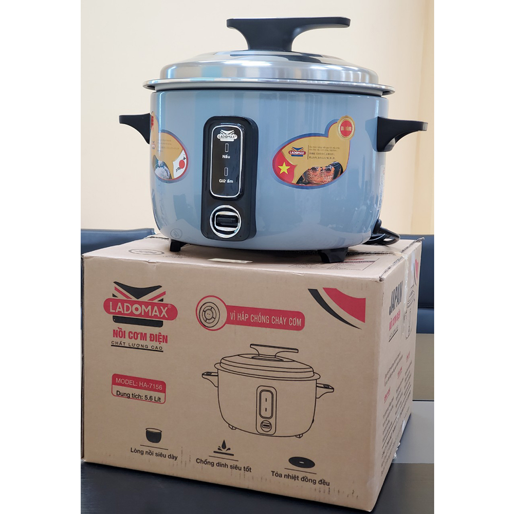 Nồi cơm nấu quán ăn 5.6L Ladomax HA-7156 có vỉ inox hỗ trợ loại bỏ cơm cháy khi nấu, thích hợp quán cơm, xưởng - Hàng chính hãng