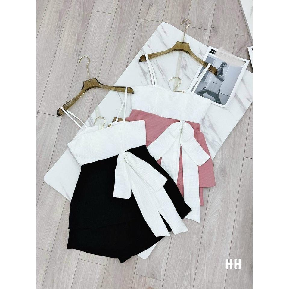 Set bộ áo 2 dây cột nơ kèm quần 2 màu y hình phù hợp với xu hướng, hot trend