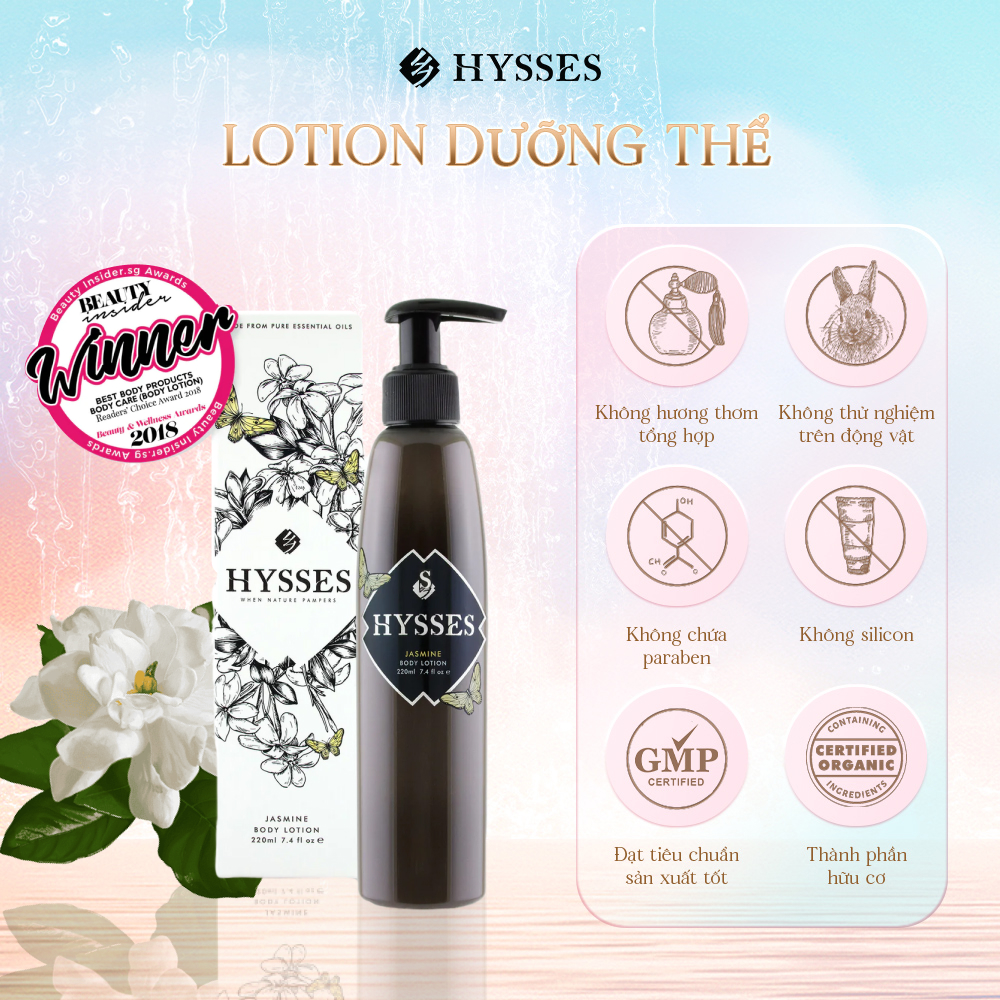 Sữa Dưỡng Thể Cao Cấp Hysses Body Lotion Làm Dịu Da Mụn, Làm Sạch Bề Mặt Da, Dưỡng Ẩm Chuyên Sâu Với Tinh Dầu Hoa Nhài Hữu Cơ Tự Nhiên