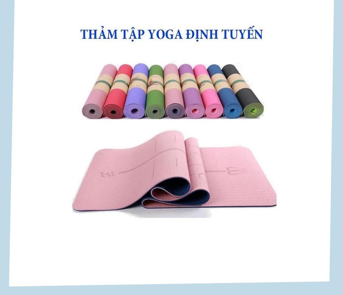 Thảm Tập Yoga Định Tuyến TPE 2 Lớp Cao Su Non + Bao Đựng Và Dây Buộc Thảm Tập Yoga - Rèn Luyện Sức Khoẻ - 8MM: 183*60cm