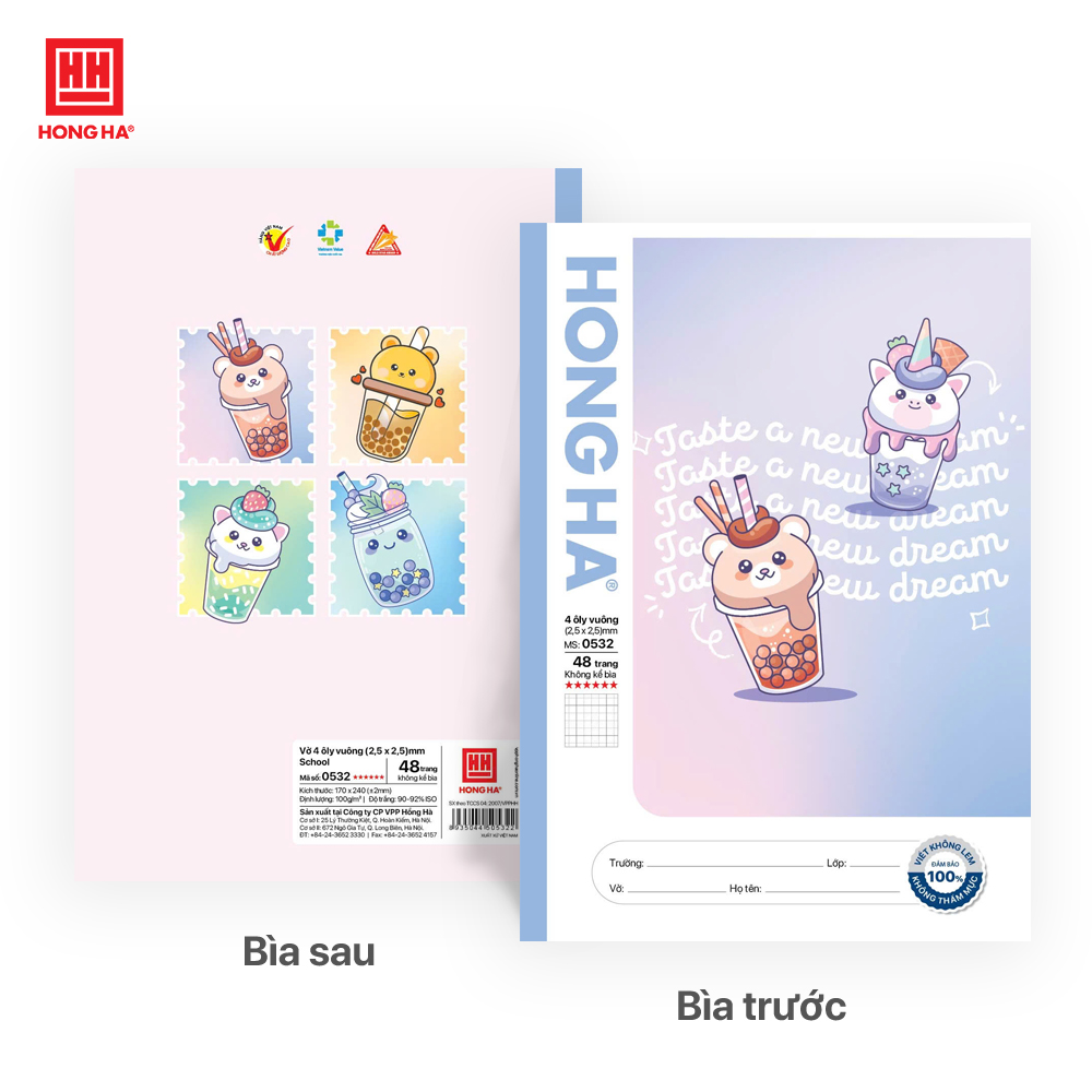 Vở 4 ô ly 48 trang Hồng Hà School Kem - 0532