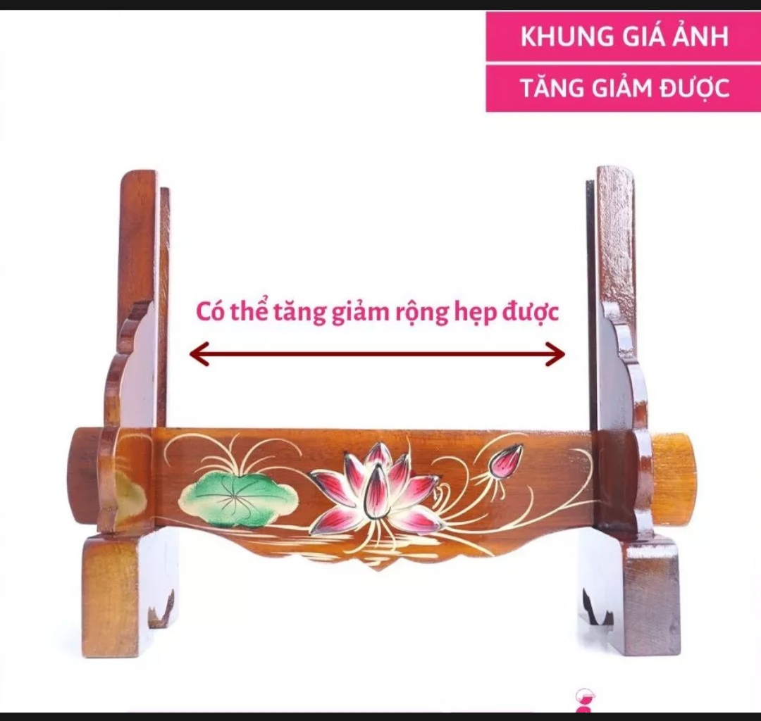 Khung hình gỗ tràm để ảnh thờ hoa sen chạm nổi có thể tăng giảm