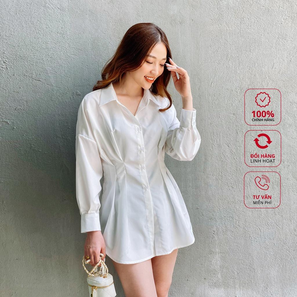 Áo sơ mi trắng nữ chiết eo trendy thời thượng, dễ mặc, dễ phối đồ Peony - SELENA TOP