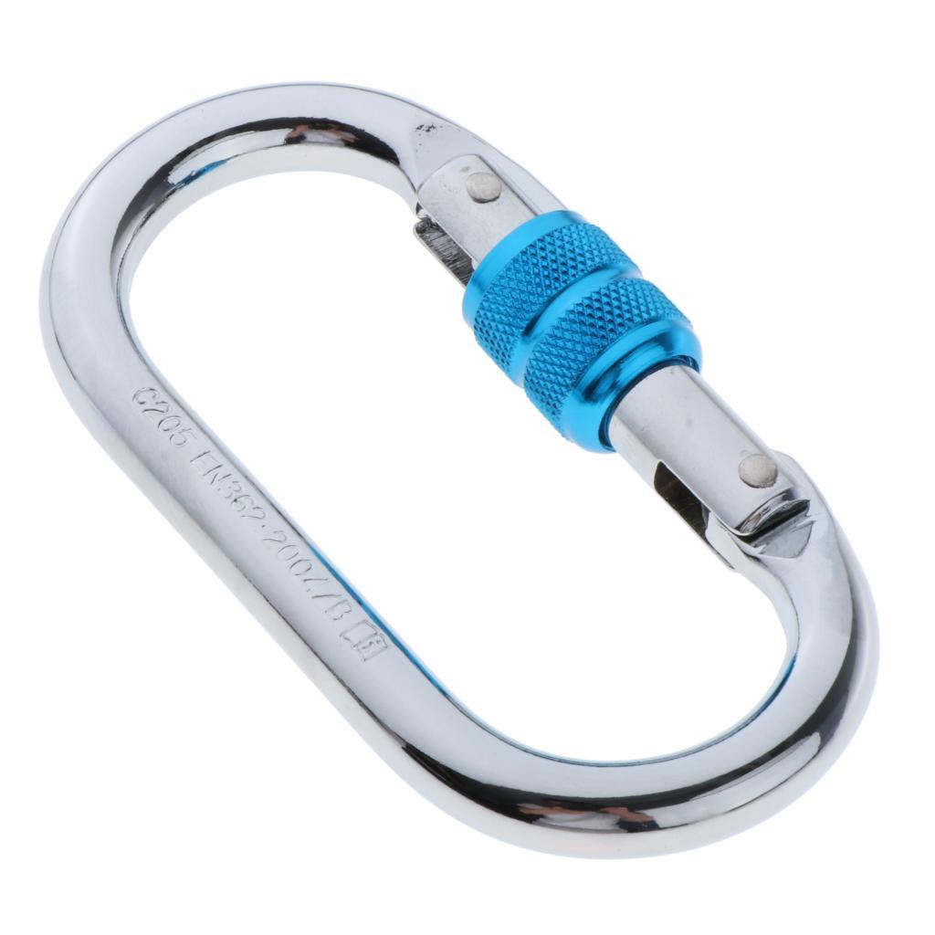 2X 25KN Screw Locking Carabiner Clip O  Spring  Chain Hook Screw