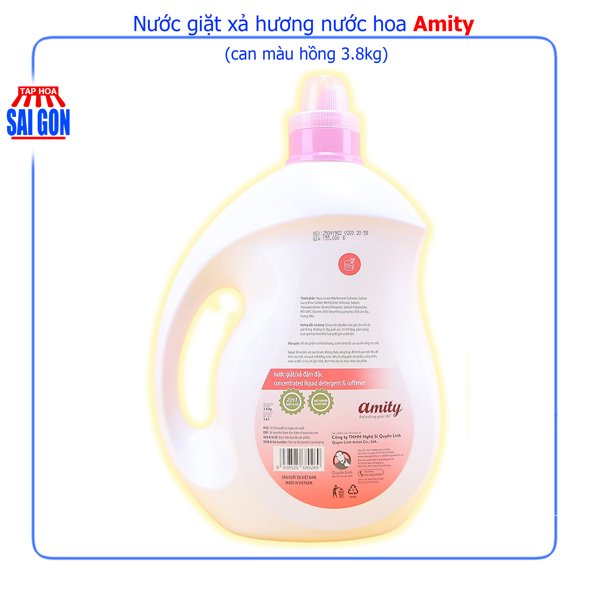 Nước Giặt Xả Amity hương nước hoa can 3.8kg kết hợp 2 tính năng vượt trội cho các nội trợ gia đình