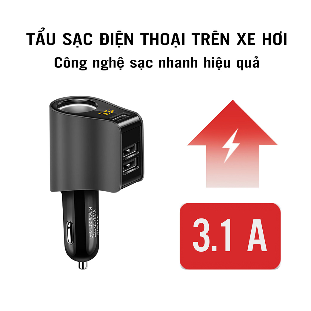 Tẩu sạc ô tô, xe hơi cao cấp đa năng HY10 - Hàng Chính Hãng