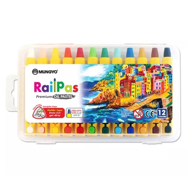 Hộp 12 Bút Sáp Dầu Railpas Oil Pastel - Mungyo MRCO-12