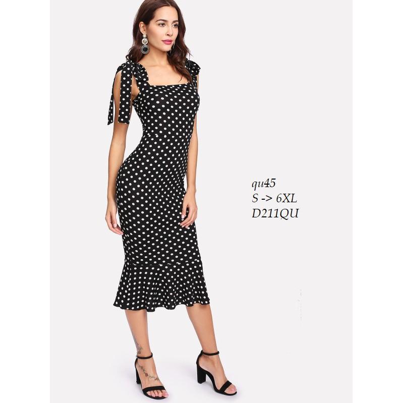 DRESS134 ĐẦM ÔM BODY CHẤM BI ĐUÔI CÁ