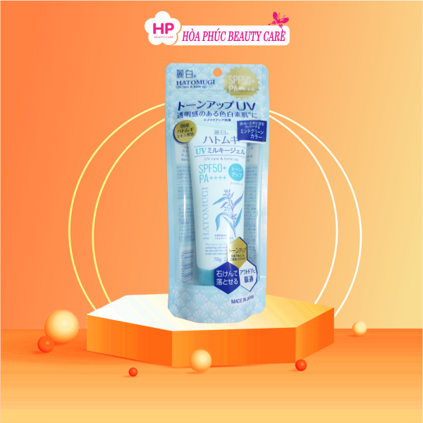 Gel Chống Nắng Nâng Tone Và Dưỡng Sáng Da  Hatomugi UV Care & Tone Up Milky Gel SPF50 Pa++++ Mint Green(70g)