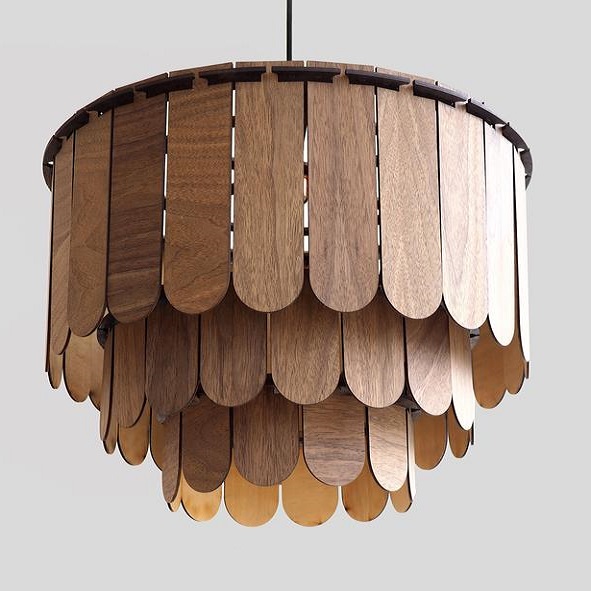 Đèn gỗ thả trần CAO CẤP hiện đại sang trọng 42x50 chất liệu gỗ trang trí cho phòng khách nhà căn hộ decor nhà quán cafe