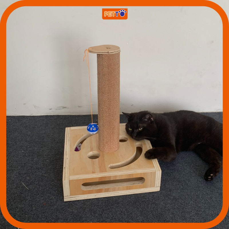 Cattree cho mèo bằng gỗ kèm HỘC ĐỒ CHƠI bóng chuông mẫu mới giúp mèo giảm STRESS vui chơi hiệu quả CT051