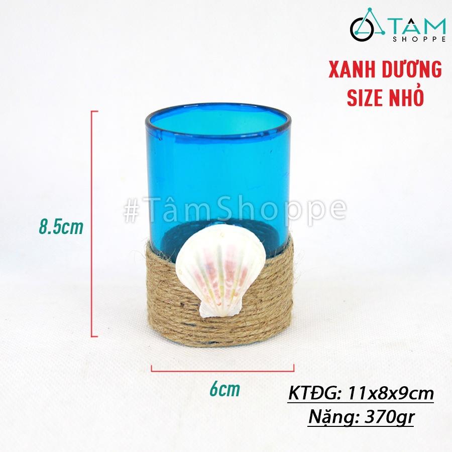 Chân nến ly thủy tinh quấn dây thừng sao sò CHN-26