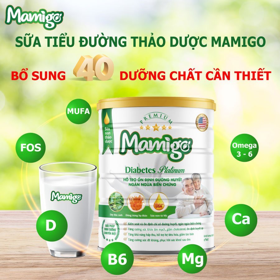 Sữa tiểu đường thảo dược Mamigo Diabetes Platinum 400gr giúp ổn định đường huyết, ngăn ngừa biến chứng tiểu đường