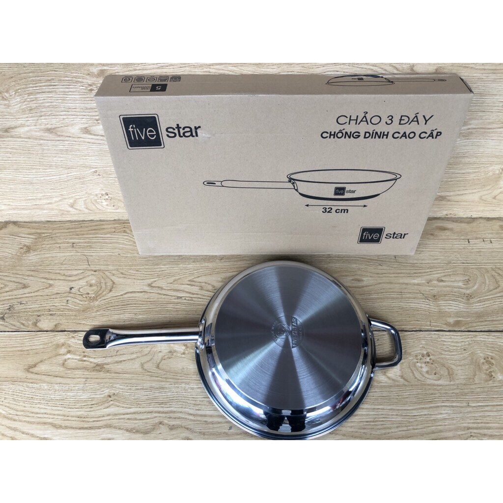 Chảo chống dính và nắp kính Fivestar 32cm tặng 5 muỗng