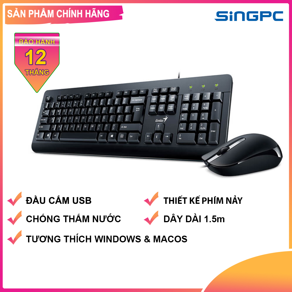 Bộ Bàn Phím Chuột Có Dây Genius KM-160 Hàng Chính Hãng