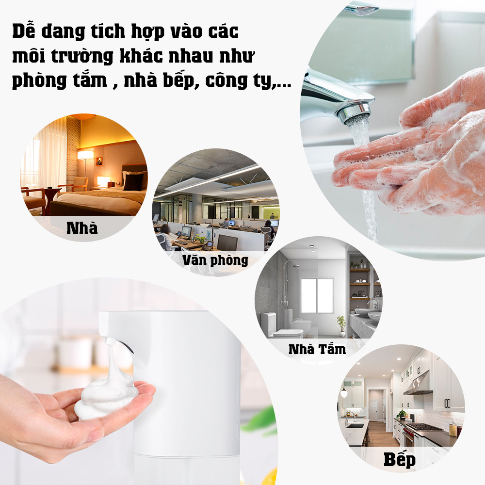 Bình xịt xà phòng rửa tay tự động cảm biến hồng ngoại , Tặng kèm 1 Cục x à bông tạo bọt an toàn