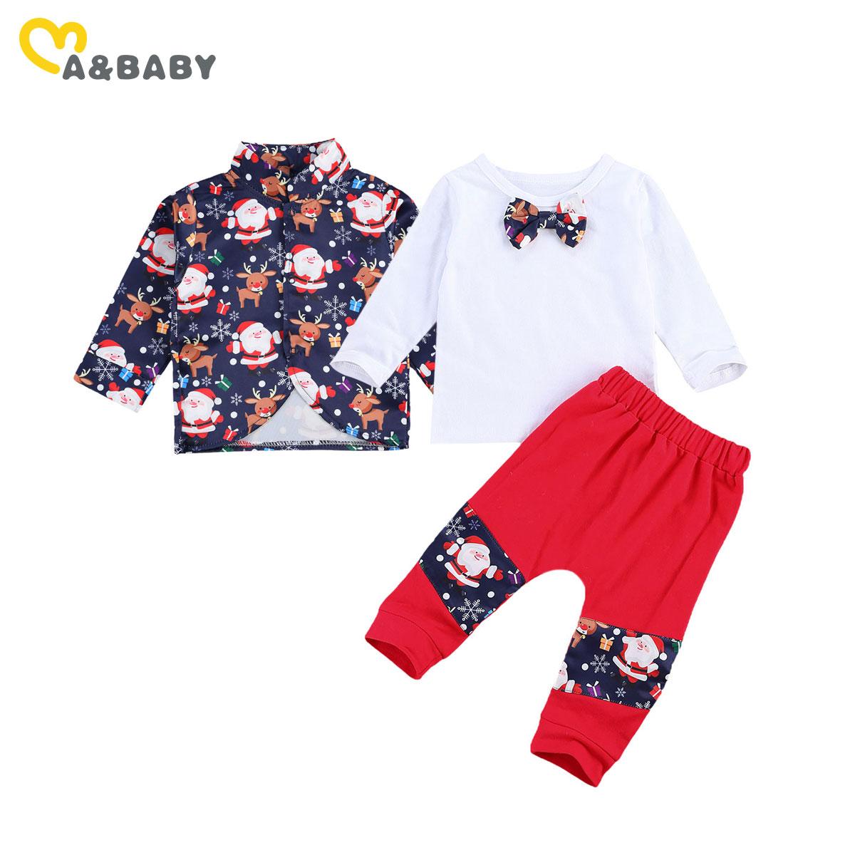 Ma & Bé 0-3Y Giáng Sinh Tập Đi Cho Trẻ Sơ Sinh Bé Trai Quần Áo Bộ Hoạt Hình Santa Phối Nơ Áo Quần Xmas Trang Phục bé Trai Quý Ông Lịch Lãm Phù Hợp Với
