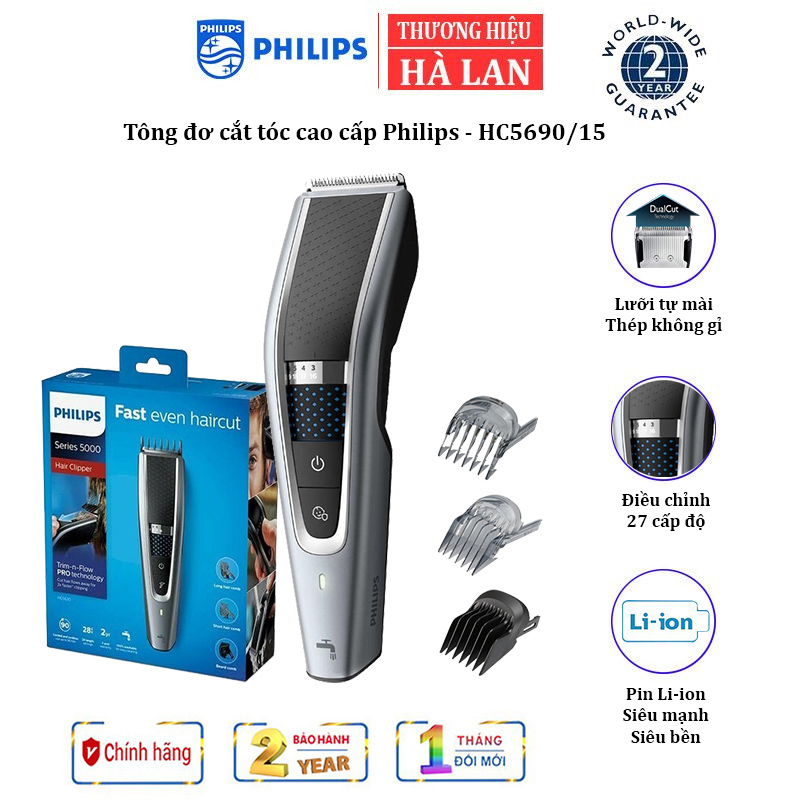 Tông đơ cắt tóc cao cấp Philips HC569015 tích hợp 2 lưỡi cắt, đảm bảo cắt nhanh chóng, tiết kiệm thời gian – Hàng Nhập Khẩu