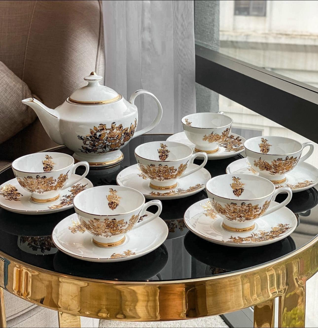 Bộ ấm chén trà sứ xương châu Âu Imperial hoa cúc