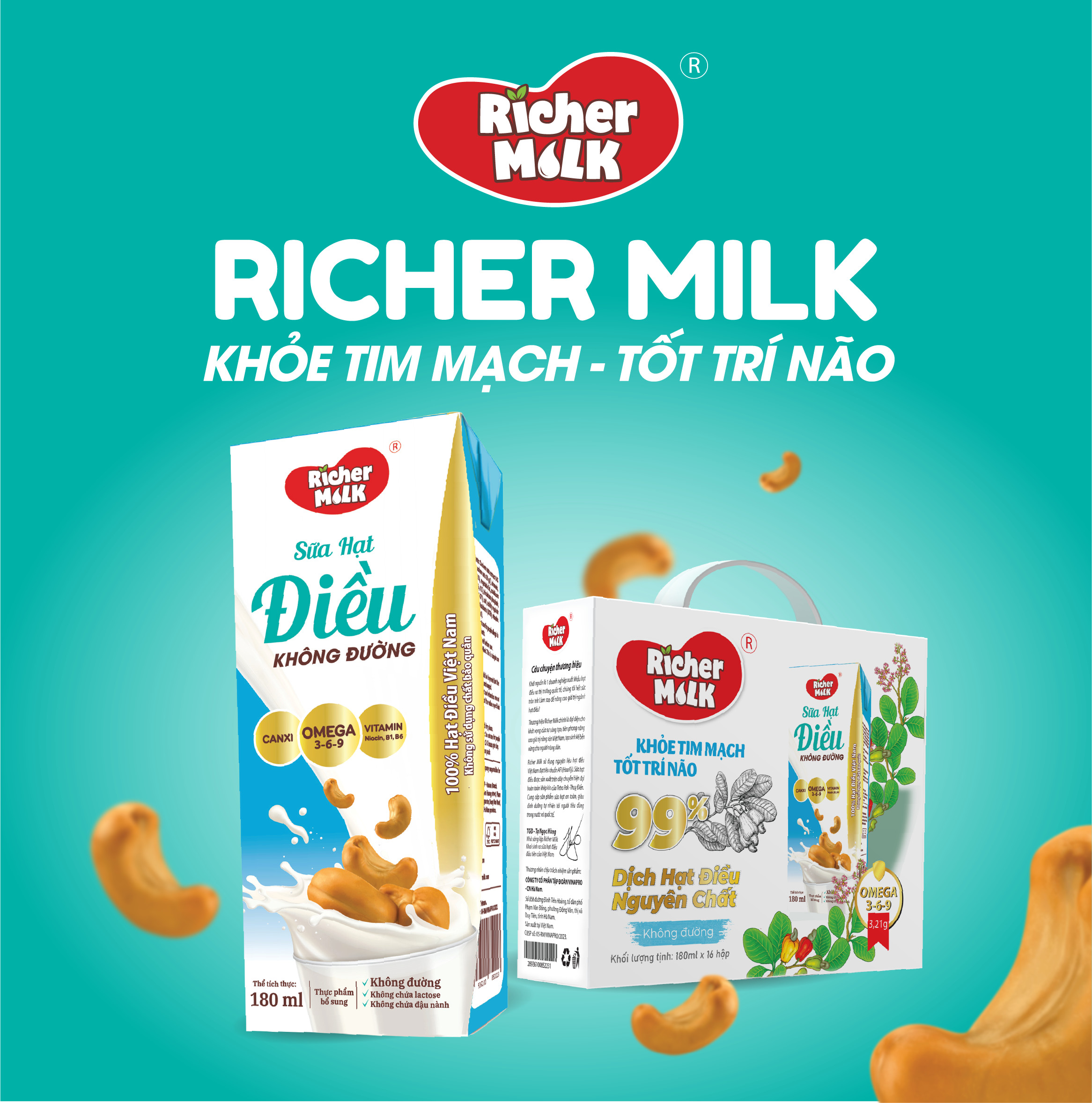 Mini Bloom Sữa Hạt Điều Mix Vị Richer Milk 2 Vị Nguyên Bản Đại Mạch(180ml x 16 hộp)