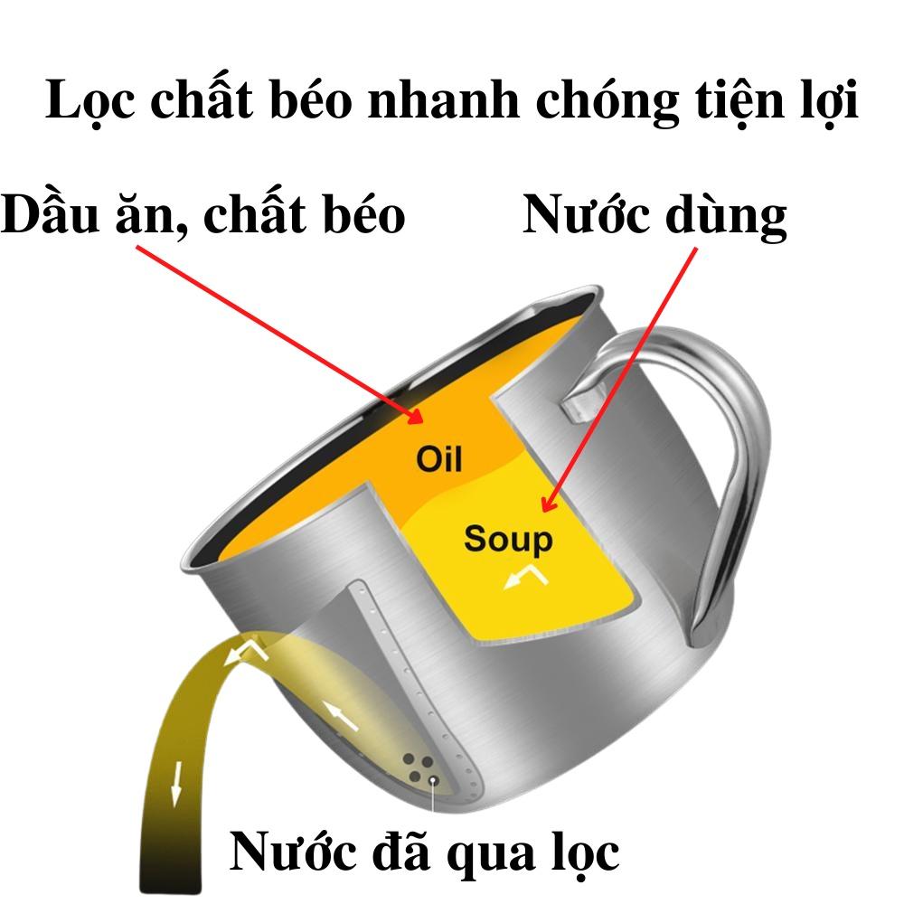 Ca lọc dầu ăn Inox 304 dung tích 1.2l đến 2.2l kèm lưới lọc