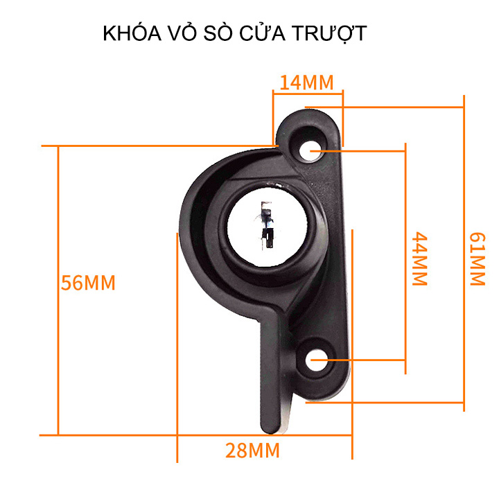 01 Khóa cửa vỏ sò bằng hợp kim kẽm, dùng cho cửa sổ trượt, lùa kèm 2 chìa khóa