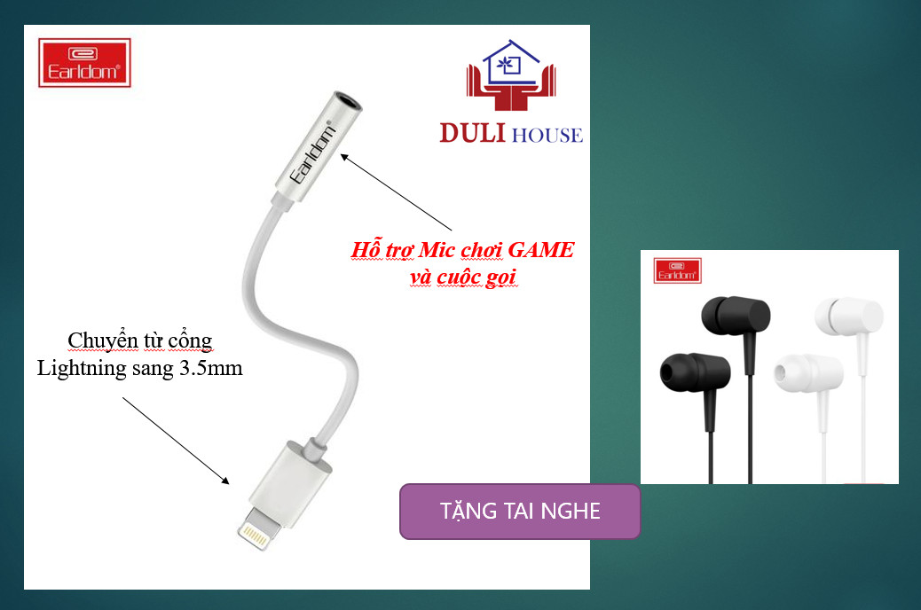 (TẶNG TAI NGHE NGẪU NHIÊN) Jack chuyển đổi 1 cổng Lightning - 3.5mm có hỗ trợ MIC chơi GAME, cuộc gọi - HÀNG CHÍNH HÃNG EARLDOM