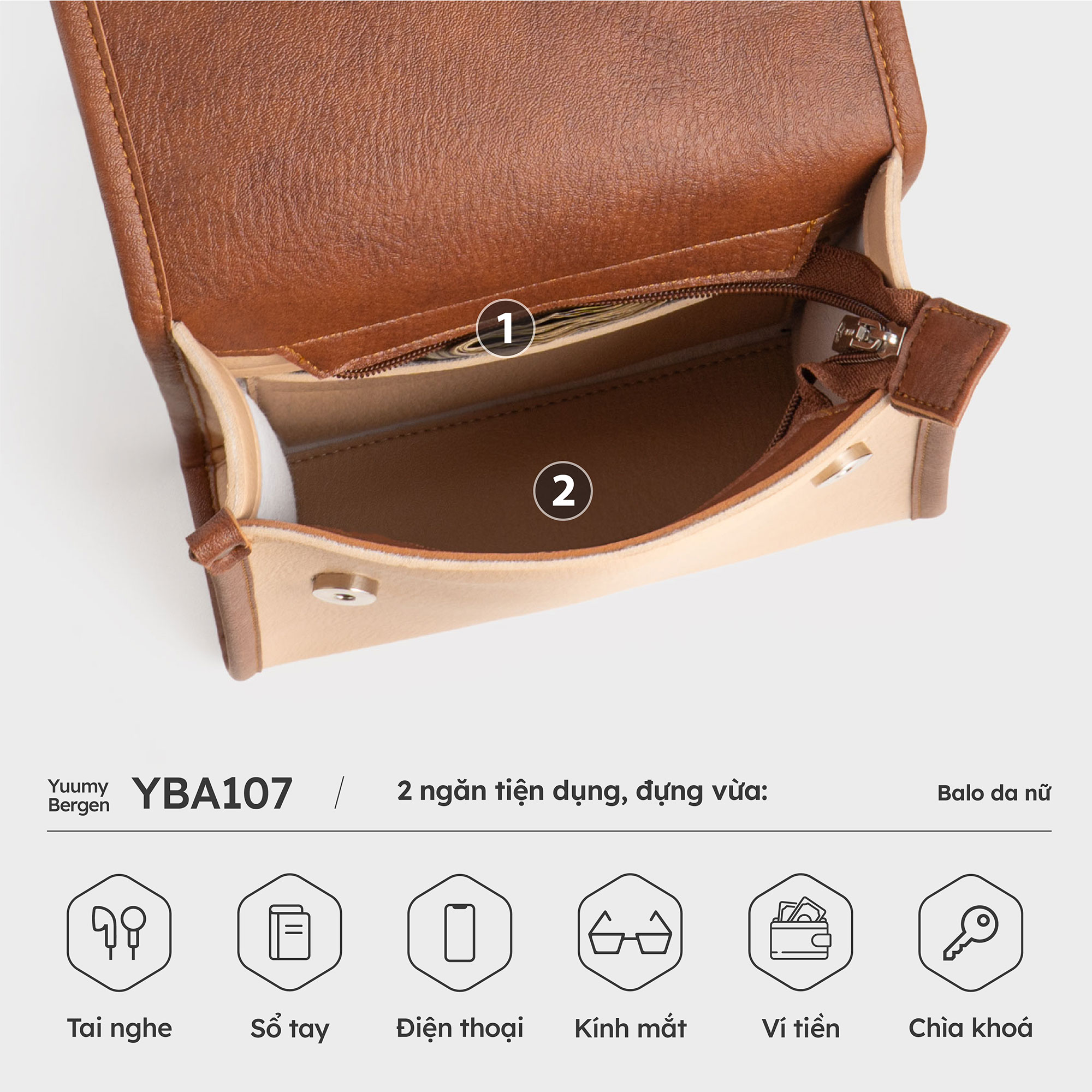 Balo Yuumy ( Thời trang nữ phối màu cỡ trung - Balo da Bergen YBA107 )