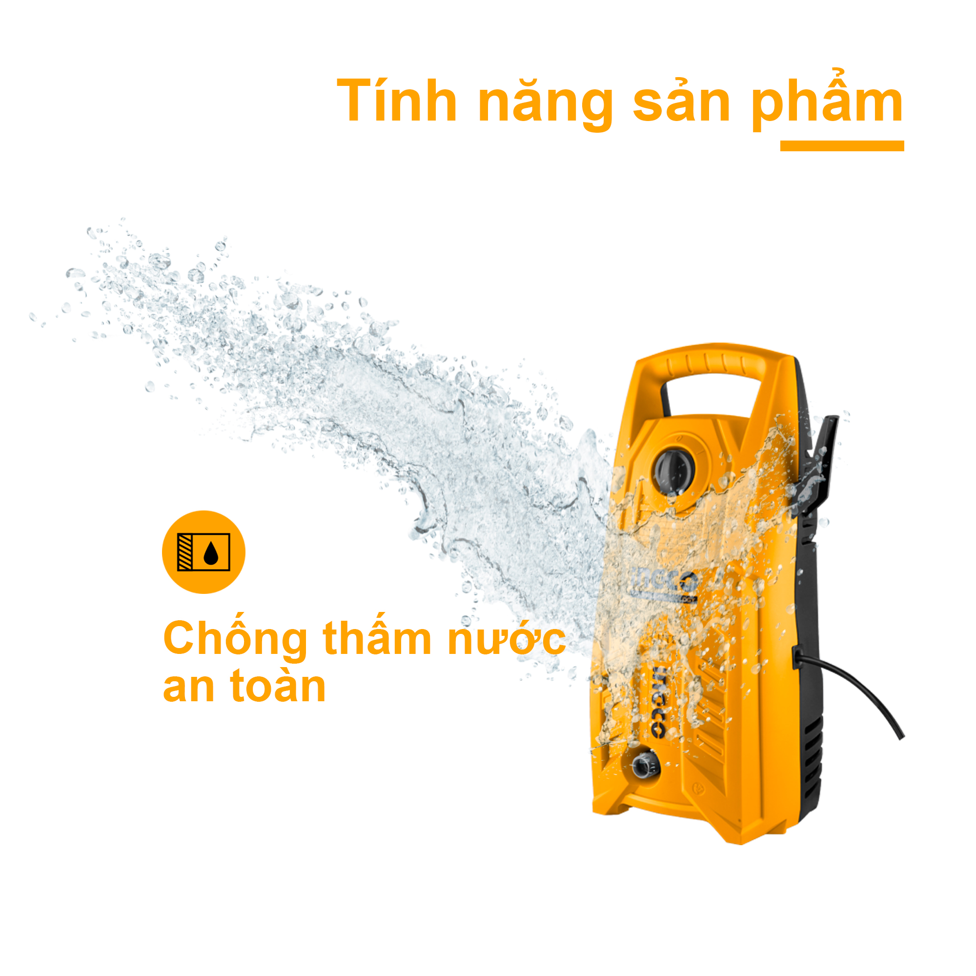 Máy rửa xe tăng áp INGCO HPWR14008 công suất 1400W motor dây đồng.