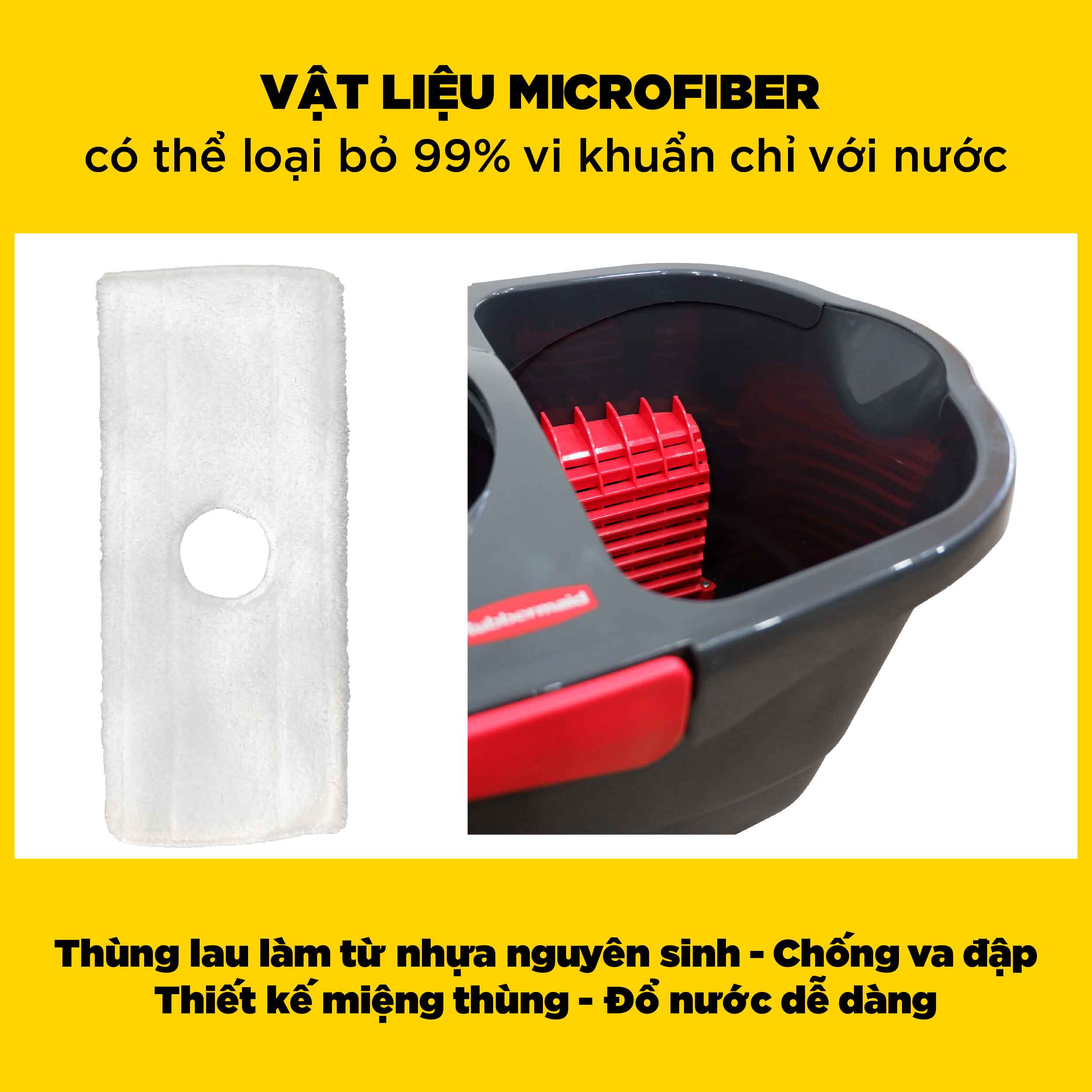 Cây lau nhà tự vắt thông minh Rubbermaid Home xoay 360 độ kèm thùng siêu bền có gờ gạt bụi tiện lợi | SAOVIETCO | 2104526