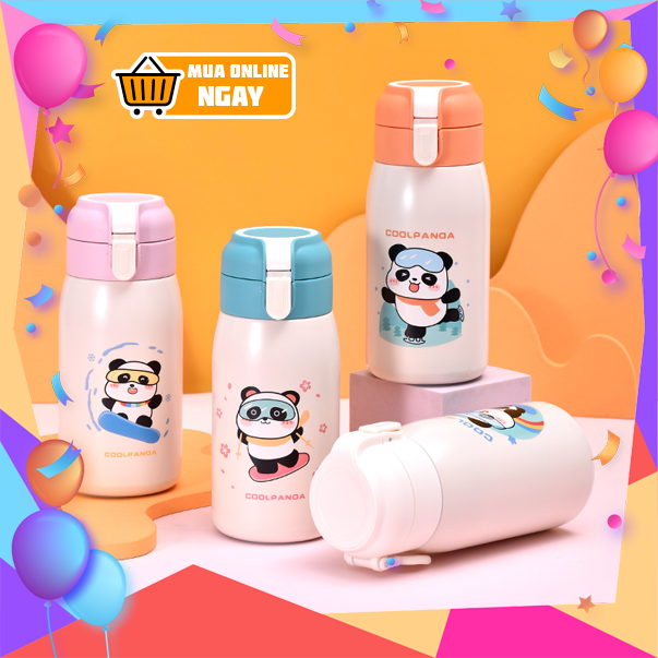 [GDSG235] Bình giữ nhiệt mini siêu cute COOL PANDA có ống hút silicon 420ml bình nước giữ nhiệt