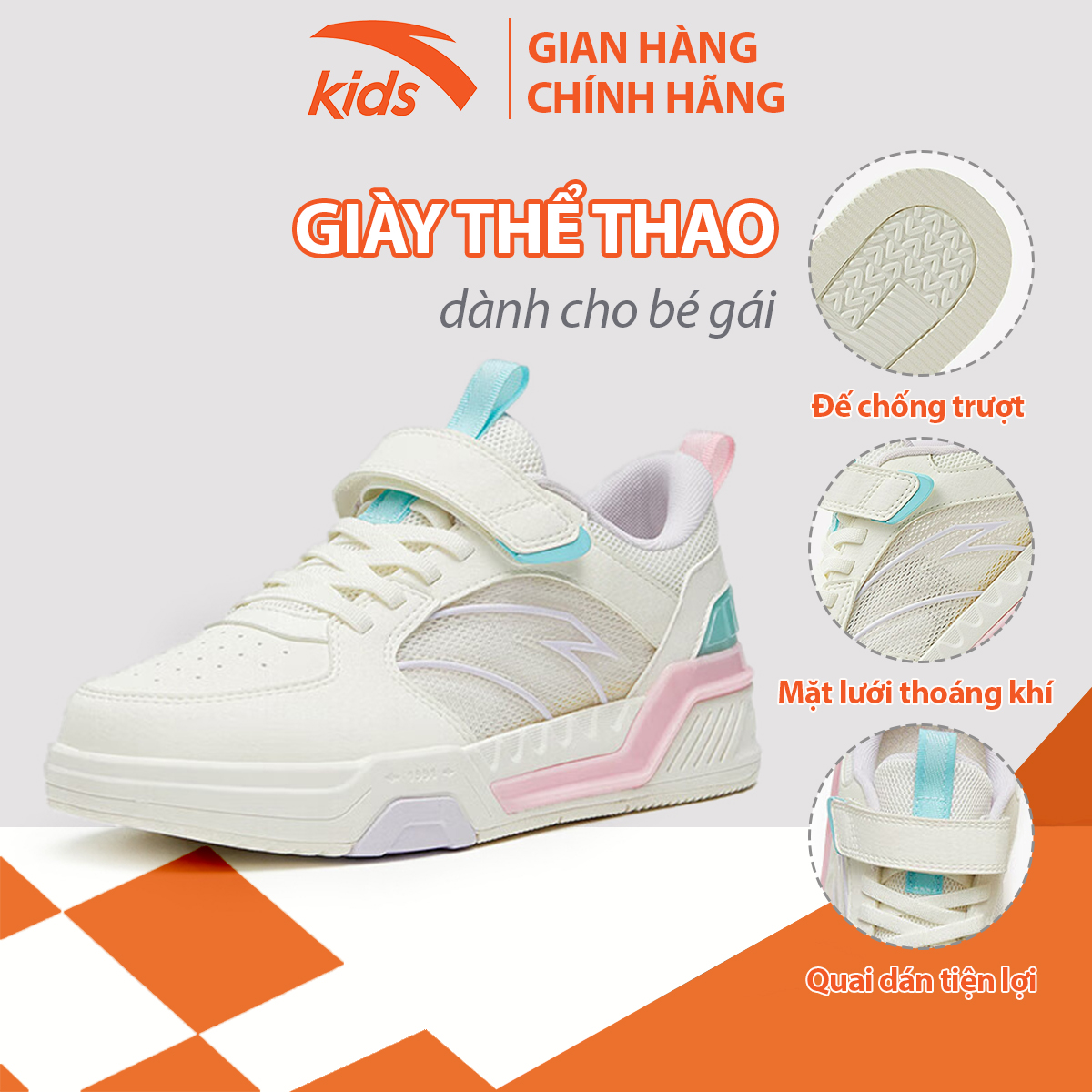 Giày đế bằng thời trang bé gái Anta Kids W322328815