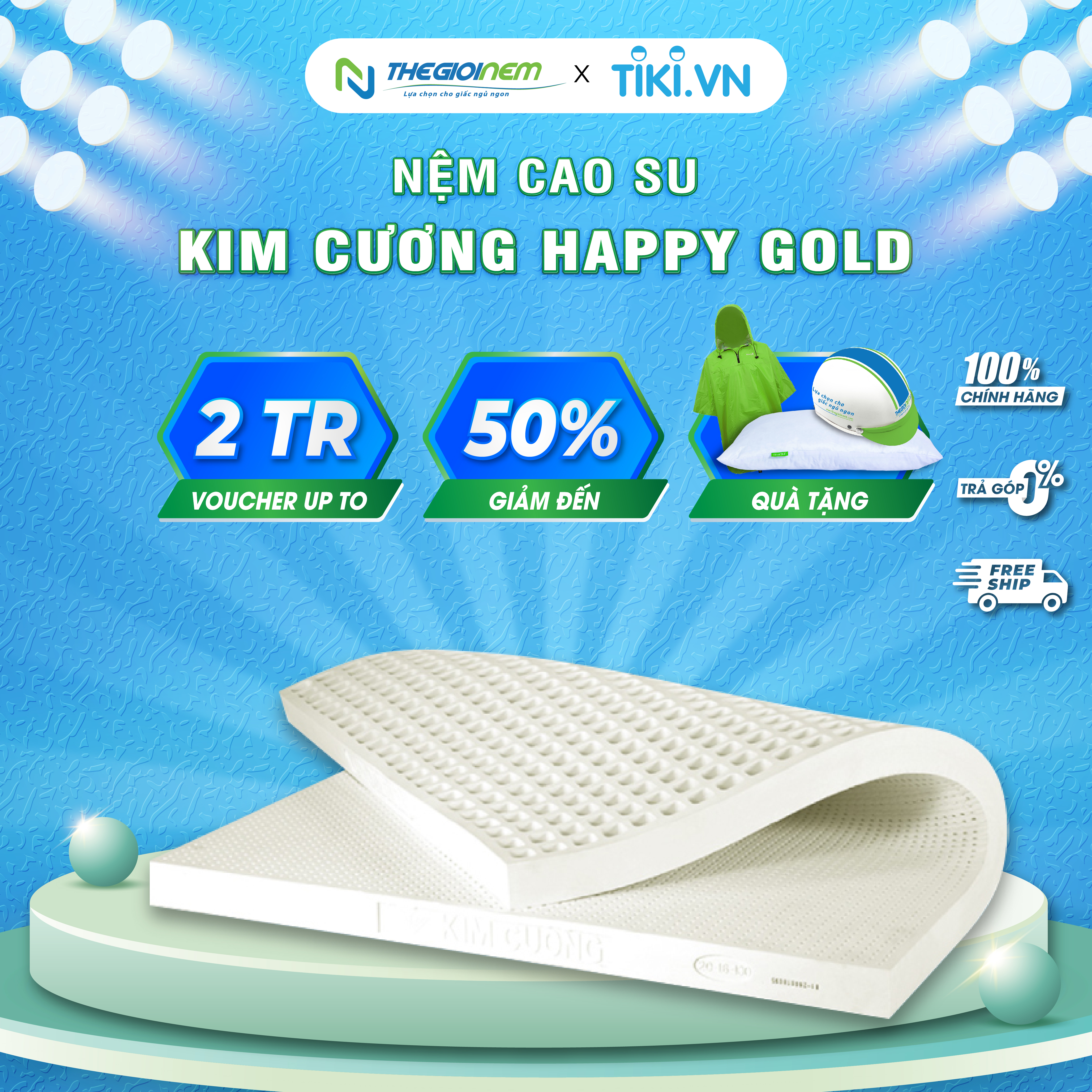 Nệm cao su thiên nhiên Kim Cương Happy Gold - 160x200x15cm