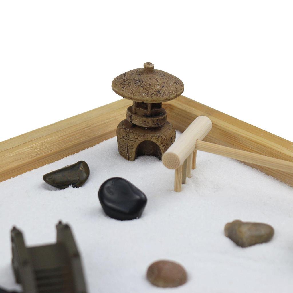 Zen Sand Garden for Desk with Rake Rocks and Bridge Tree Mini Sandbox Toys