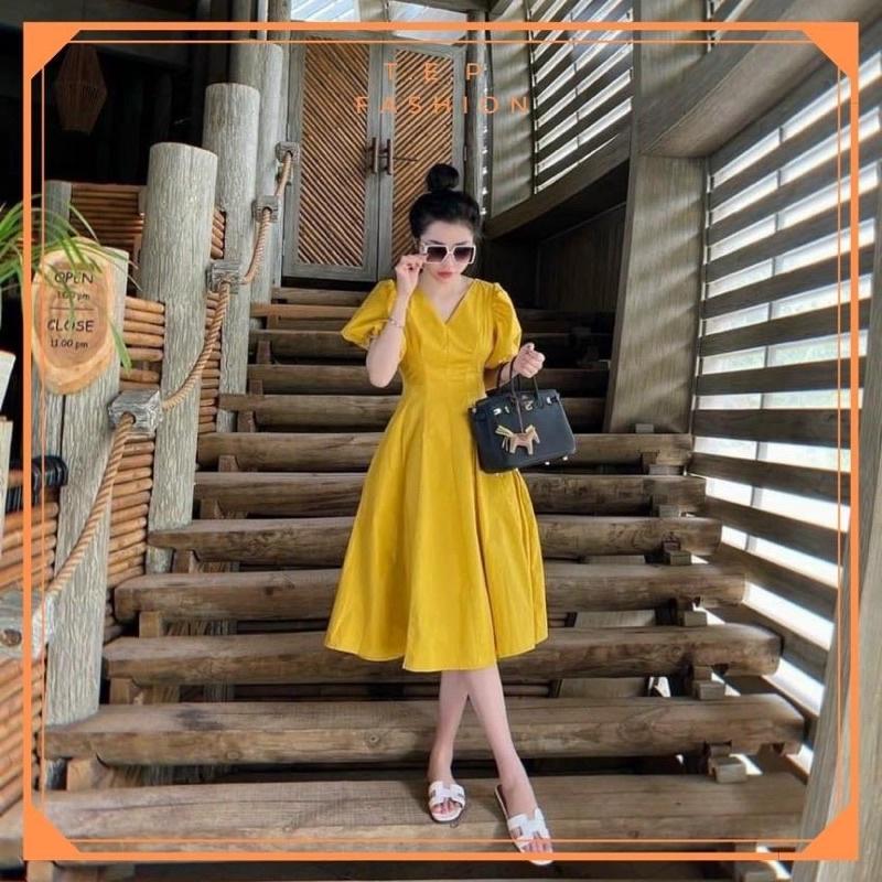 Đầm Vàng Cổ V Tay Bồng Sang Chảnh Tep Fashion - VA006
